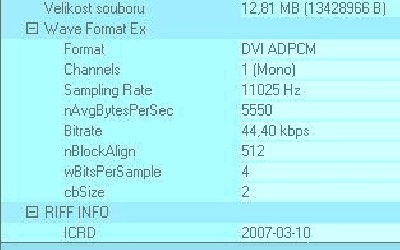Informace z MV2playeru