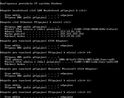 Ipconfig přímo přes kabel z antény a napájecí krabičky