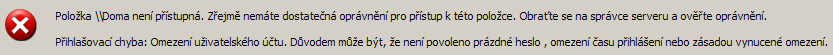Hlaska pri pokusu o pripojeni k pocitaci v siti