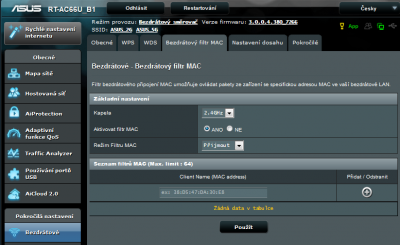 MAC filtr WiFi