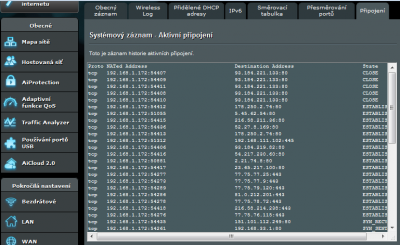 Systémový záznam - připojení