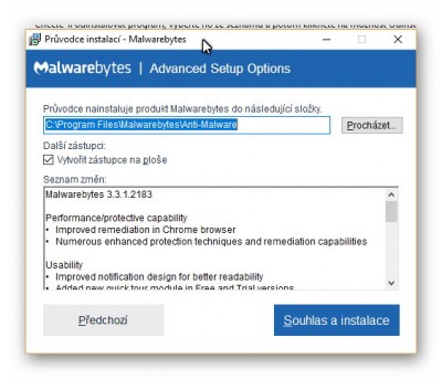Jediné okno instalace, kde šlo něco nastavit