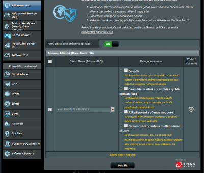 Filtrování webových stránek
