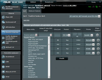 Uživatelské nastavení QoS