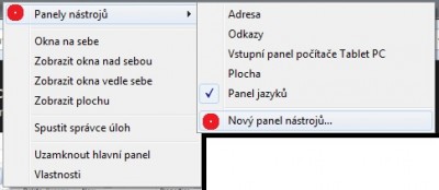 Nový panel nástrojů
